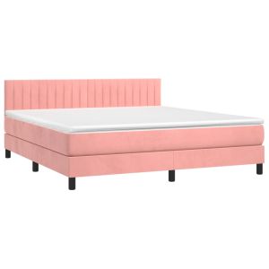 vidaXL cama box spring colchón y LED terciopelo rosa 160x200 cm