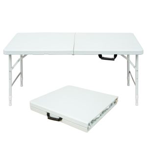 Mesa dobrável portátil 125cm branca ferro e plástico altura ajustável