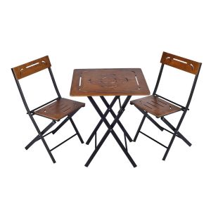 Wellhome 3p conjunto de mesa e cadeiras de jardim mdf 60x73x60 cm