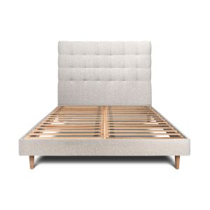 Cama de 135x190 cm com cabeceira estofada - tecido bouclette - bege claro