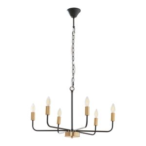 Lustre bishop 6 luzes e14 metal 153x62x62 cm preto / cor de latão [lux.pro]