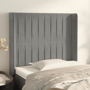 Cabeceira de cama c/ abas veludo 83x16x118/128cm cinzento-claro