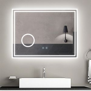 Aica espejo de baño LED 80 x 60 cm, bluetooth, lupa, luminosidad regulable