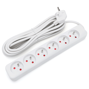 Aigostar régua extensor de 6 tomadas 16a 2p + t, cabo 5m, branco