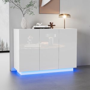 Aparador branco brilho LED 3 portas 75x120x40cm