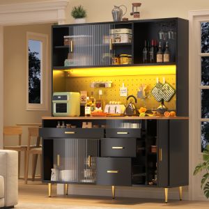 Armário alto com LED e portas de vidro deslizantes mdf preto 145x39x171 cm