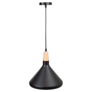 Candeeiro de teto preto de madeira e metal 27x27x30