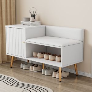 Sapateira com assento e encosto branco e dourado 58x100x38cm