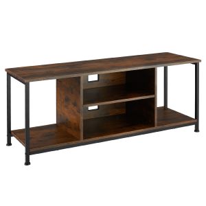 Mueble bajo tv com 4 prateleiras fijos e uno ajustável, madeira oscura