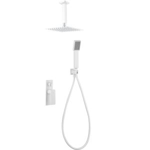 Conjunto de duche embutido 2 vias aço-latão branco mate