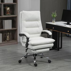 Cadeira de escritório reclinável pele sintética creme com massagem