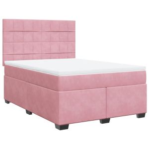 vidaXL cama box spring con colchón terciopelo rosa 140x190 cm