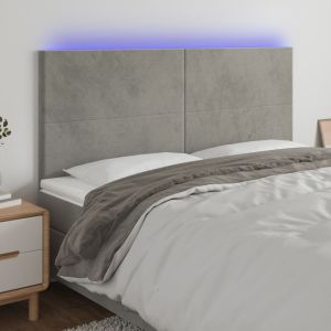 Cabeceira de cama c/ LED veludo 160x5x118/128 cm cinza-claro ptob2243