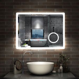 Aica espelho de casa de banho LED 80×60cm,bluetooth,espelho de aumento