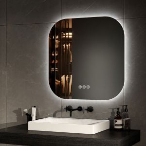 Emke espelho LED quadrado, antivapor, toque, 3 cores de luz, 60x60 cm