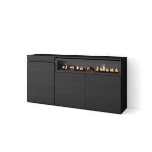 Aparador sala de jantar, 150x35x75cm, preto, lareira eléctrica rf2514