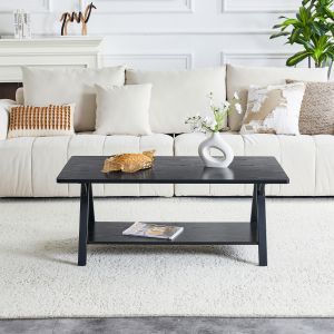 Mesa de centro industrial com arrumação preto 44,5x110x57cm