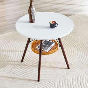 Mesa de jantar redonda branca e nogueira 80x80x80cm