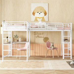Cama mezanino 90x200cm com escrivaninha escadas guarda-corpo branco
