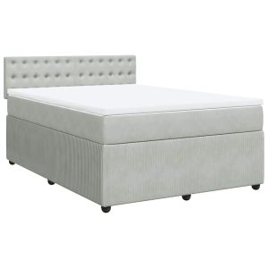 vidaXL cama box spring con colchón terciopelo gris claro 140x190 cm