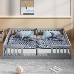 Cama infantil 90x200cm madeira com grade cinza
