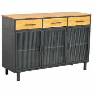 Aparador de vidro e madeira com 3 gavetas, preto, medidas 35x120x79cm