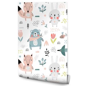 Papel de parede quarto das crianças animais coelhos raposas ursos