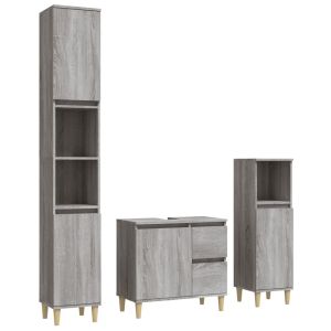 3 pcs conjunto móveis wc derivados de madeira cinzento sonoma