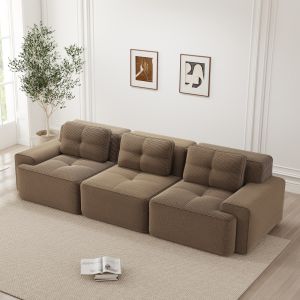 Sofá modular de canto em bombazina castanho 3 lugares