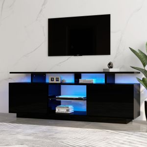 Móvel de tv preto com LED e 2 portas 55x140x35cm