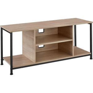 Mueble bajo tv com 4 prateleiras fijos e uno ajustável, roble sonoma