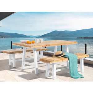 Conjunto de refeição de jardim 6 lugares scania madeira de acácia branco