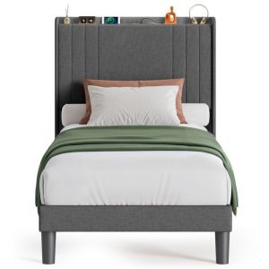 Estrutura de cama robusta cinza com LED - 1 lugar - 90 x 200 cm