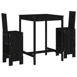 vidaXL set de mesa y taburetes altos jardín 3 pzas madera pino negro
