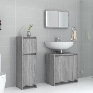 3 pcs conjunto móveis casa de banho madeira proc. Cinza sonoma
