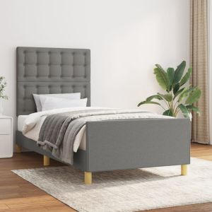 Cama c/ cabeceira tecido 80x200 cm cinza-escuro