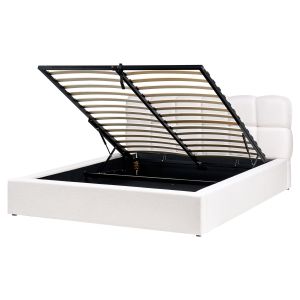 Sommier com arrumação baston tecido branco creme 160 x 200 cm