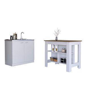 Conjunto de cozinha, ilha de cozinha + móvel de cozinha com lava-loiça