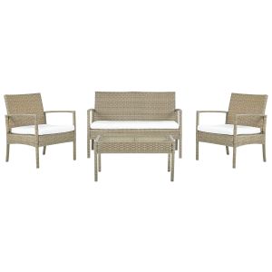 Conjunto de sala de estar com mesa marsala rattan sintético castanho claro