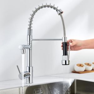 Torneira de cozinha com mola giratória 360 °, torneira misturadora de latão