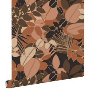 Estahome papel de parede folhas rosa terracota,castanhoepreto 50 x 900 cm