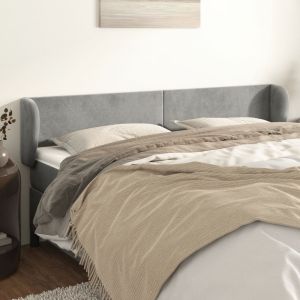 Cabeceira de cama c/ abas veludo 163x23x78/88 cm cinzento-claro