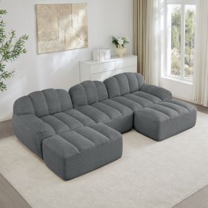 Sofá modular em u em fleece granulado cinzento 3 lugares