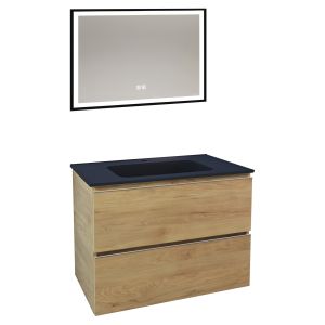 Móvel de banho trendy -80cm-madeira-2gavetas-tampopreto-espelho selena