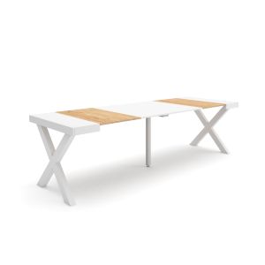 Mesa extensível, 58/262x90x73cm, carvalho e branco, pés de madeira rf2814