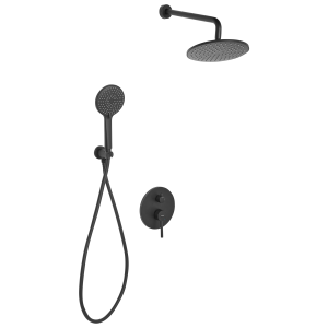 Conjunto de duche embutido com chuveiro de efeito chuva puelo preto