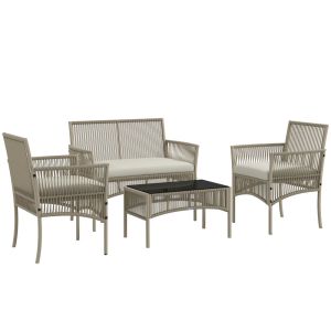 Conjunto de móveis de exterior 100x56x80 cm aço e vime pe color marrón