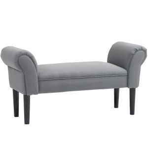 Banco de pé de cama linho sintético, madeira de seringueira color gris