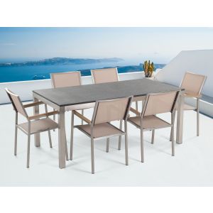 Conjunto de refeição granito, aço inoxidável cinzento grosseto