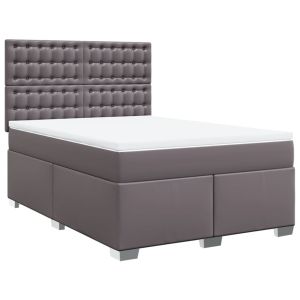 vidaXL cama box spring con colchón cuero sintético gris 140x200 cm